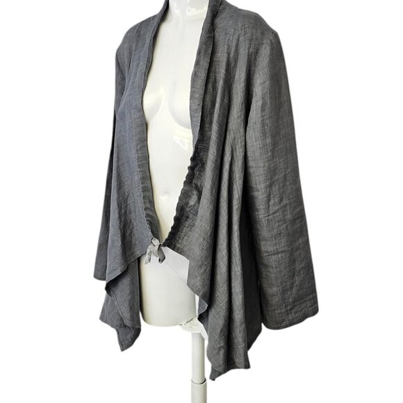 Bryn Walker Womens 100% Linen Lagenlook Tie Front Long Sleeve Cardigan, Grey, M - Picture 9 of 10